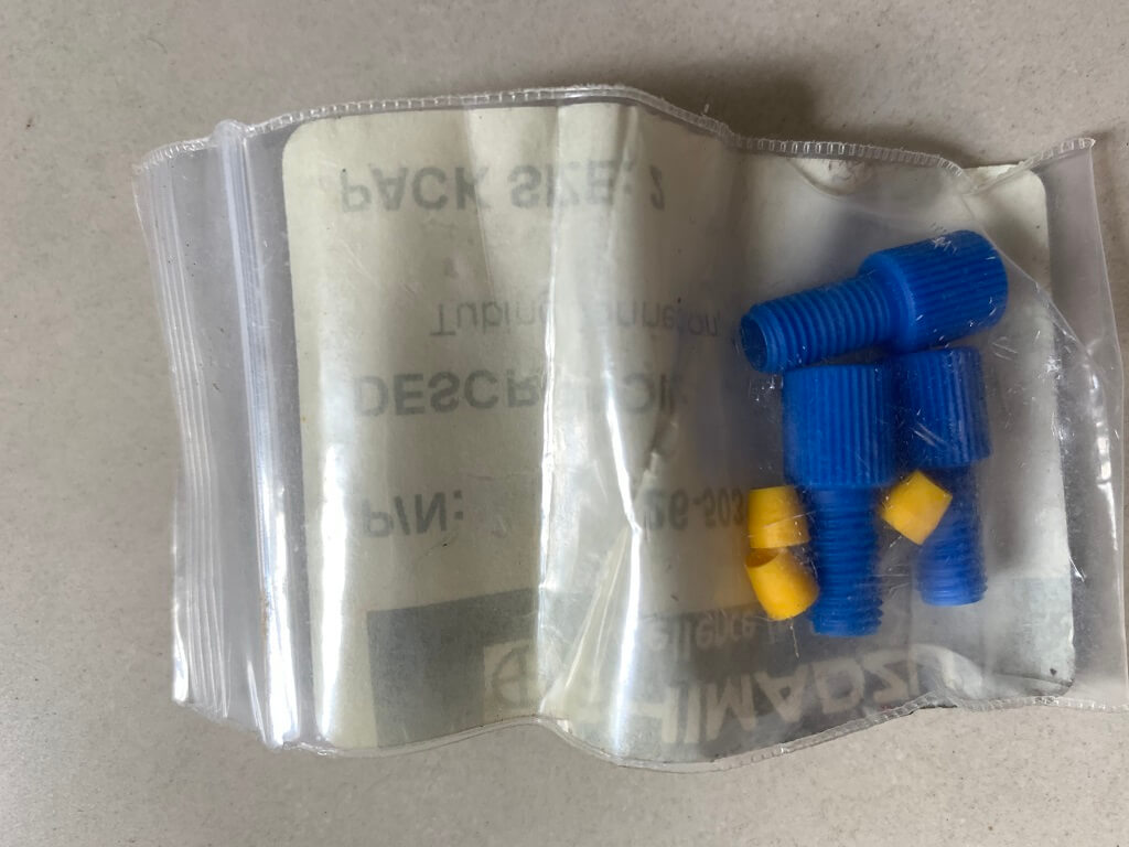 Shimadzu, 226-50316, TUBING CONNECTION, 1/8” OD TUBING, BLUE POLYPROPYLENE FITTING, YELLOW TEFZEL FERRULE, 4/PK
