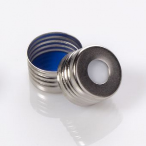 G20163-C41156,  18mm Open Top Magnetic with 0.060&quot;, Dark Blue PTFE/Silicone Septa Screw Cap, 100/pk,