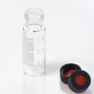 G20163-C13962, Vial Kit: 2mL Clear Glass Vial with Graduated Marking Spot, 9-425 Black Polypropylene Screw Cap with 0.040&quot;, Bonded PTFE/Red Rubber Septa, 100/pk,