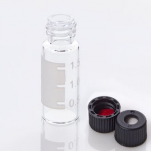 G20163-C13571, Vial Kit: 2mL Clear Glass Vial with Graduated Marking Spot, 8-425 Black Polypropylene Screw Cap with 0.060&quot;, Pre-Slit PTFE/Silicone Septa, 100/pk,