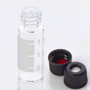 G20163-C13569, Vial Kit: 2mL Clear Glass Vial with Graduated Marking Spot, 8-425 Black Polypropylene Screw Cap with 0.060&quot;, PTFE/Silicone Septa, 100/pk,