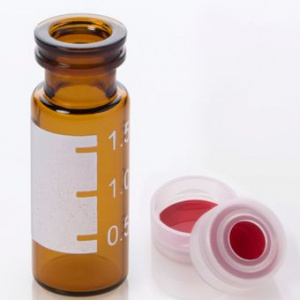 G20163-C41967, Vial Kit: 2mL Amber Glass Vial with Graduated Marking Spot, 11mm Clear Polyethylene Snap Cap with 0.040&quot;, PTFE/Silicone/PTFE Septa, 100/pk,