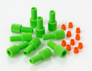 G20163-C11298,  Fitting 1/4-28 Green Delrin Male Nut/Orange ETFE Ferrule for 3mm OD Tubing, 10/pk,