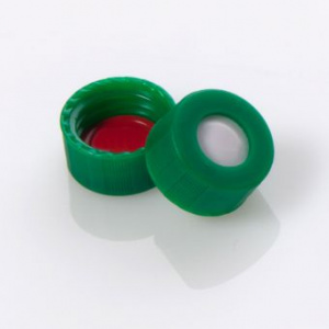 G20163-C12156,  9-425 Open Top Green Polypropylene with 0.040&quot;, Bonded PTFE/Silicone Septa Screw Cap, 100/pk,