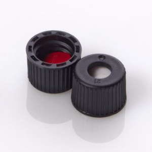 G20163-C11099,  8-425 Open Top Black Polypropylene with 0.060&quot;, Pre-Slit PTFE/Silicone Septa Screw Cap, 100/pk,