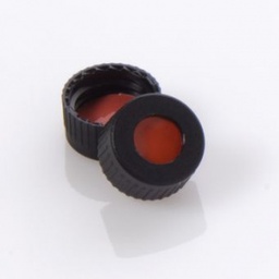 [G20163-C12146] G20163-C12146,  Cap Screw 9-425 Open Top Black Polypropylene with 0.040&quot;, Bonded PTFE/Red Rubber Septa, 100/pk,